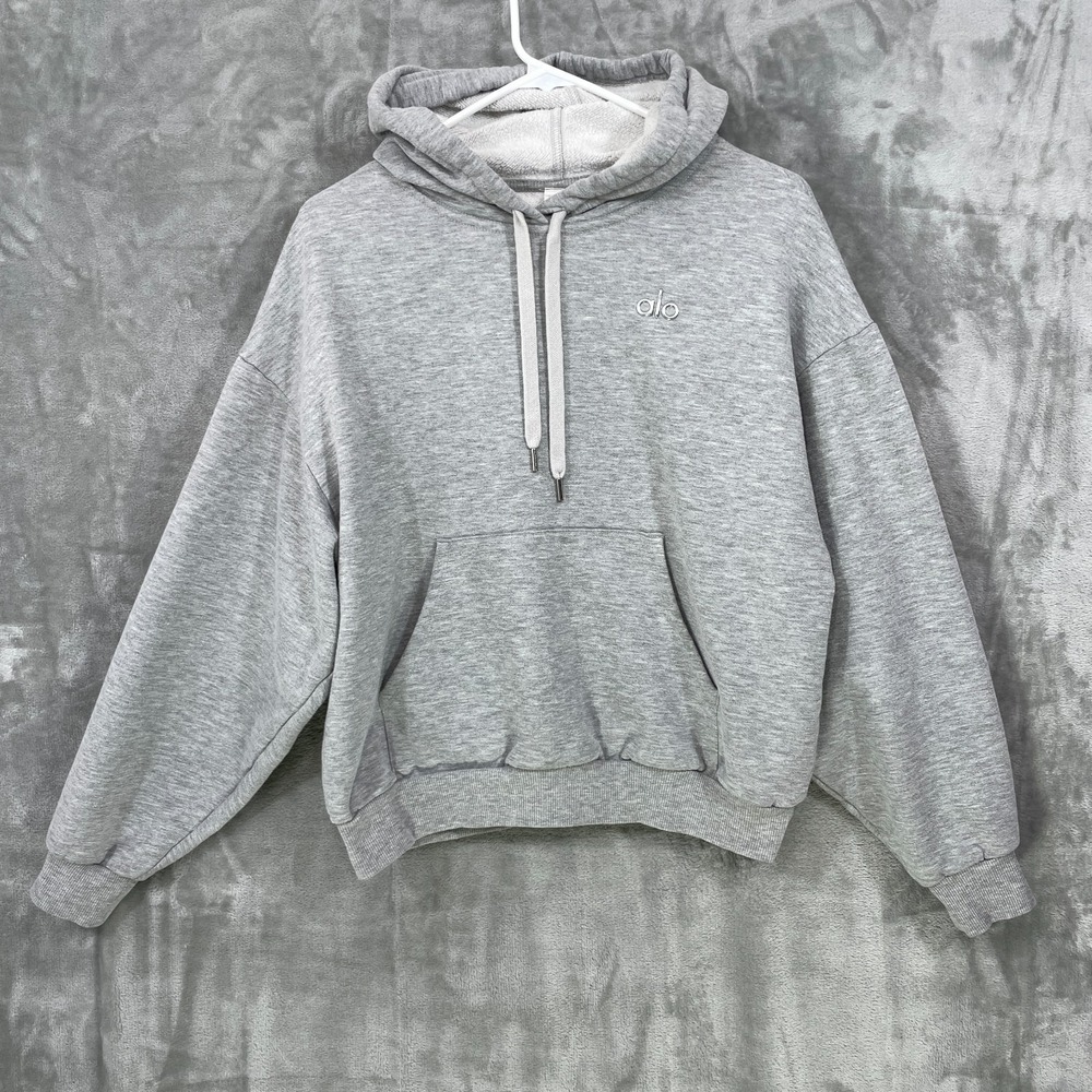 Alo Yoga Women's Small Oversized Grey Hoodie Sweatshirt Pullover Activewear